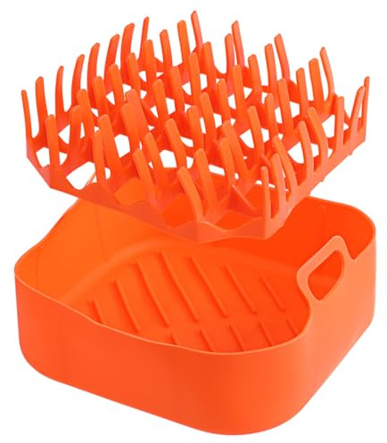 Cabilock 8 Inch Air Fryer Silicone Pot with Bacon Cooker Rack Nonstick Microwave Crisper Tray Grease Catcher Insert for 3 to 5 QT Ninj Cosoi Oven