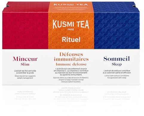 Kusmi Tea - Coffret Decouvert Les Rituels - Gamme santé - Assortiment de Thés Verts et Infusion Bio - Idée Cadeau - 24 Sachets - 3 Recettes Délicieuses