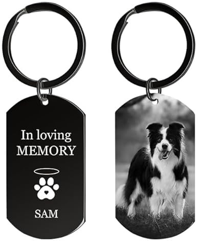 Rainsar Personalisierter Schlüsselanhänger Hund mit Foto Gravur- Erinnerung Geschenk für Verstorbenen Hunde & Katzen, Traueranhänger für Haustierverlust