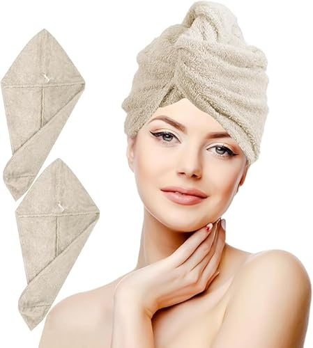 nice homeit Handtuch-Set mit 2 Haar-Turban, 100 % ringgesponnene Baumwolle, weich und bequem, hergestellt in Italien (Beige)