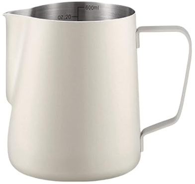 Milchkännchen, Milchkanne, JADAYA, Milchaufschäumkrug, Aufschäumer Kännchen Milchkanne, aus Edelstahl Milch Pitcher Aufschäumen Krug mit Barista Messung Mark, für Cappuccino und Latté (Beige, 600 ml)