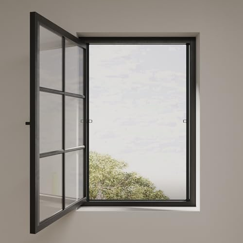 Cocoon Fliegengitter Fenster 130 x 150, Insektenschutz Alurahmen, Mückennetz Fenster Ohne Bohren - Anthrazit