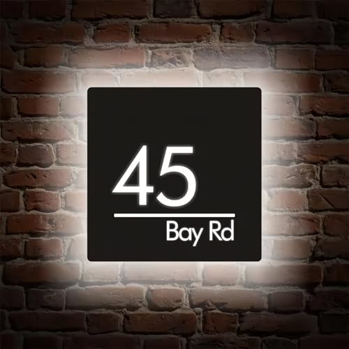 MEIEG Acrylique Personnalisé Rétro-éclairé LED Signe De Maison, Plaque De Portes Éclairées avec Numéro Et Adresse, Personnalisé Rue Nom De Maison Signe Plaques 11,8 X 11,8 Pouces