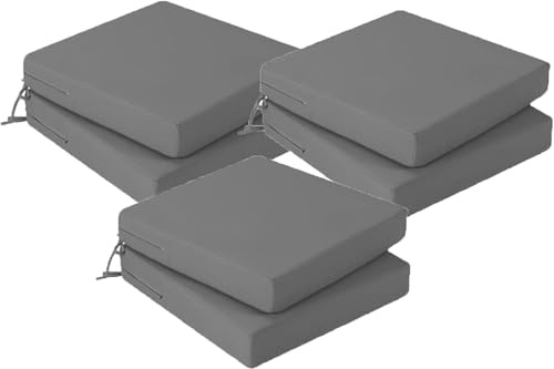 HKJGNH Lot de 2/4/6 Coussins de Chaise d'extérieur de Jardin Imperméables avec Attaches - 40/45/35cm Carrés Coussins de Siège épaisseur 5cm for Patio, Cuisines, Salle à Manger(Gray,35x35cm(6pcs))