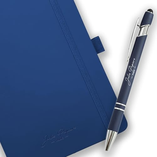 Jolis Papiers | Carnet de notes personnalisé de poche A6 et Stylo 2 en 1 assorti, 184 pages blanches, ligné, Idée cadeau à petit prix (Vierge, Bleu Carton doux - A5)