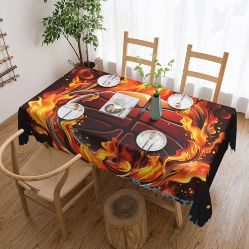 LHDGBNV 54x72 Inch Tablecloth for Rectangle Tables, Basketball Logo with Flames Waterproof Table Cloth Stain Resistant Wrinkle-Free Farmhouse Table Cover Cloth Decor for Dining Picnic Party