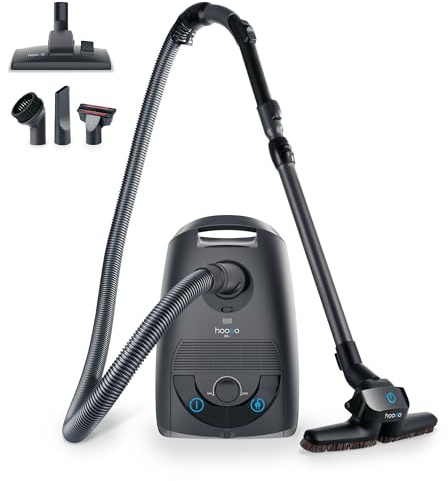 hoogo B3+ Staubsauger mit Beutel | Plus Mini-Turbodüse | Starke Saugleistung | HEPA Filter | 850 Watt | 11m Aktionsradius | sehr leise mit 74 db | 3 L Staubbeutelkapazität | inkl. verschiedener Düsen