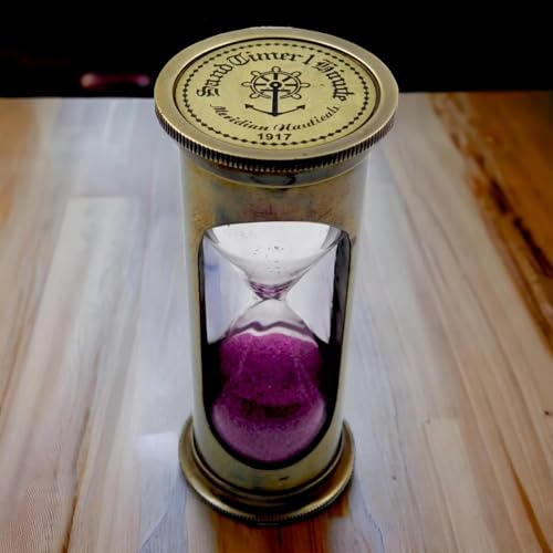 Meridian Nauticals - Clessidra in ottone anticato da 1 minuto, in stile nautico, con sabbia viola, stile vintage marittimo, timer da scrivania per ufficio, casa e regali