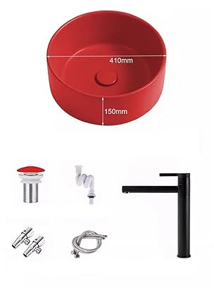 KOHUS Lavandino del Bagno Lavabo da Tavolo Rosso Creativo Nordico Lavabo Rotondo in Ceramica Balcone Bagno Lavabo di Piccole Dimensioni Lavabo Singolo Lavandino da Appoggio per Il Bagno(B)