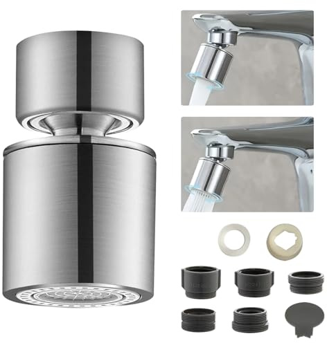 Swivel Faucet Aerator, 360° Rotate 2-Function Flo-w Faucet Nozzle, Water Saving Kitchen Tap Faucets Head Replacement, Soft Stream/Strong Sprayer 22mm Female Thread