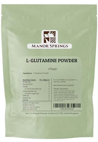 Pure L-Glutamine Powder 250g – Premium Amino Acid Supplement for Muscle Recovery & Gut Health – Unflavoured, Vegan Friendly – by Manor Springs