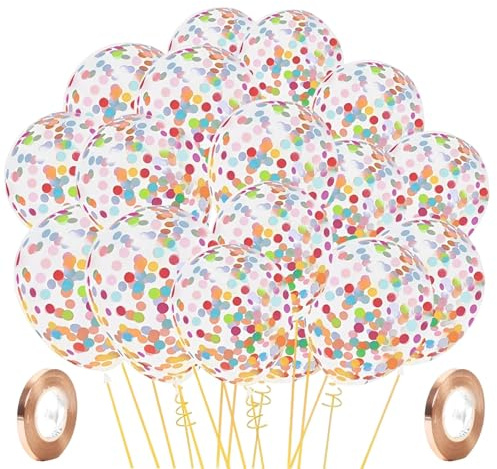 50 Stück Bunte Konfetti Ballons Mit 2 Rollen Geschenkband, Luftballons Geburtstag, 12 Zoll Latex Luftballon Für Hochzeit, Babyparty, Silvester, Fotohintergrund