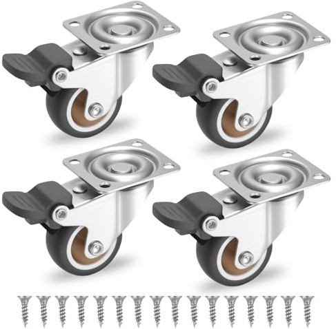 Peygre 4 Piezas Ruedas Giratorias Silenciosas para Muebles, 38mm, Freno | Ruedas de goma, 360°, silenciosas, freno, para muebles pesados, electrodomésticos, carritos, mesas, equipaje. 38mm.