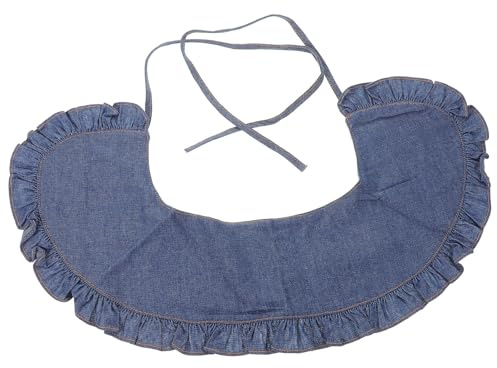 NIYANGLE Colletto Finto Staccabile Donna in Denim Blu Lavato Bordo Arricciato, Scialle Rotondo Piccolo Risvolto Ampio e Cravatta Regolabile, Accessorio Versatile per Abbigliamento