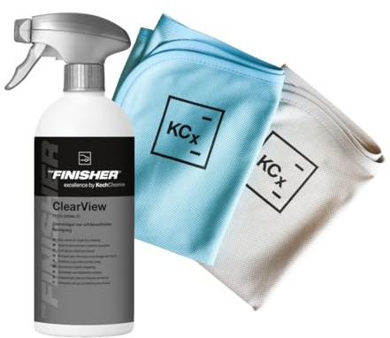 THE FINISHER ClearView Glasreiniger 500 ml + Koch Chemie Pro Glass Towel 2er Set – streifenfreier Auto Glasreiniger für Autoscheiben, Spiegel & Fenster – Autopflege Glasreiniger für klare Sicht