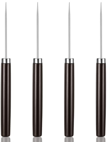 4 Pcs Awl Tool Leather Stitching Awl with Wooden Handle for Punching Sewing | Leather Punch Tool for Leather Stitching DIY Craft Repair Piercing and Scribing Tools for Punching