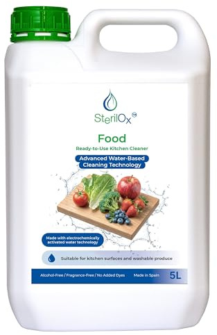 SterilOx FOOD — Limpiador multiusos para la cocina — 5 l — Sin alcohol | Limpia con suavidad superficies, envases