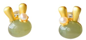 S925 Silver med Natural Green Jade Kanin Örhängen för Kvinnor Yoga Genuine 2