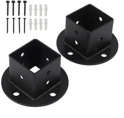 Juego de 2 bases de anclaje de poste de 2 x 2 – Brida cuadrada sólida para barandilla de porche al aire libre, pérgola, porche, incluye fijaciones