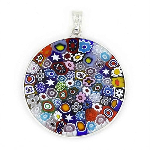 Glassofvenice Murano Glas Millefiori Anhänger Multicolor in Silber Rahmen 3,2 cm