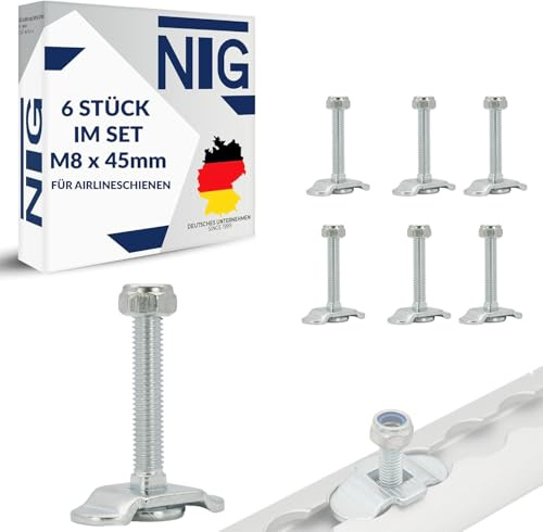 6 Stück | Single Schraubfitting für Airlineschiene | M8x45 500 daN Endbeschlag Endfitting