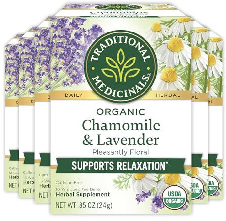 Traditional Medicinals Tea, Organic Chamomile & Lavendar, Stress Relief, 96 Tea Bags (6 Pack)