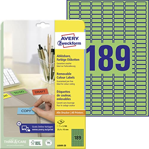 Avery Zweckform L6049-20 Labels 25.4 x 10 mm Green 20 Sheets