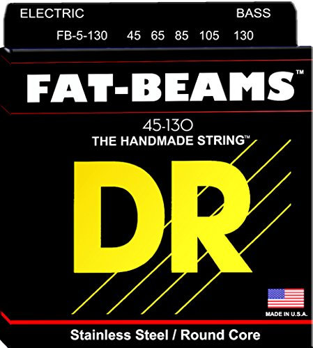 DR Strings Fat-Beam FB5-130 – E-Bass Saiten, 5-Saiter Set, Edelstahl, Rundkern, Medium to Heavy 45-130