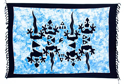 Ciffre Sarong Pareo Wickelrock Strandtuch Tuch Wickeltuch Handtuch Gratis Schnalle Schließe (Hell Blau Türkis Gecko C-G6)