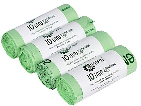 100 x 10L Compostable Caddy Liners | EN13432 Certified Food Waste Bags | Kitchen Compost Bin Liners With All-Green Composting Guide.
