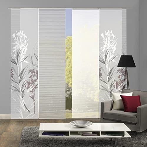 VISION S 94653-0307 | 4er-Set Schiebegardine SEMORA | halb-transparenter Stoff in Bambus-Optik | 4X 260x60 cm | Farbe: Grau
