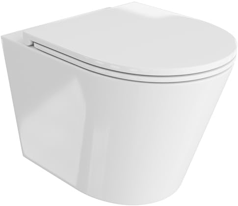 LAVITA Wand-WC Galve Hänge Toilette Toilettendeckel mit Absenkautomatik & Metallscharniere Toiletten Spülrandlos Hängend Toilettenbecken 355x510x385 mm Weißer Glanz