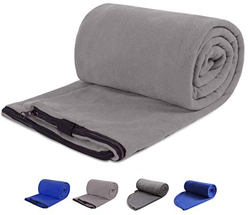 REDCAMP Fleece Sleeping Bag Liner for Adult Warm or Cold Weather, 75 Long Full Sized Zipper Camping Blanket for Outdoor Indoor Used with Sack, Grey