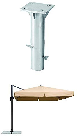Schneider Sonnenschirm Rhodos, natur, 300x300 cm quadratisch, Gestell Aluminium/Stahl, Bespannung Polyester, 23.3 kg + Universal-Bodenplatte