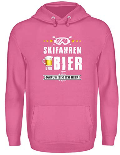Skifahrer T-Shirt Hoodie Ski & Bier für Winterurlaub - Unisex Kapuzenpullover Hoodie -S-Helles Pink