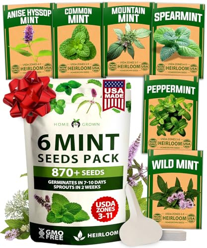 HOME GROWN Mint Seeds Variety Pack - 870+ Heirloom Non-GMO USA Peppermint, Spearmint & More - Herb Seeds for Planting Indoor Outdoor Garden - Fresh Mint for Tea & Cooking