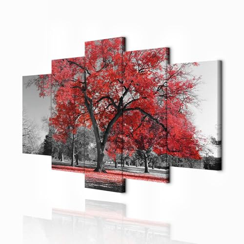 decomonkey Wandbilder Baum 200x100 cm 5 Teilig Leinwandbilder Kunstdruck | Bild auf Leinwand, Wanddeko, Wohnzimmer, Wanddekoration, Natur, Landschaft