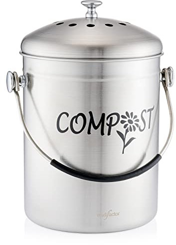 RED FACTOR Deluxe Kompostbehälter Küche Aus Edelstahl Geruchlos - Bio Mülleimer - Inklusive Kostenlosen Aktivkohlefiltern (Matt Designer, 5 Liter)
