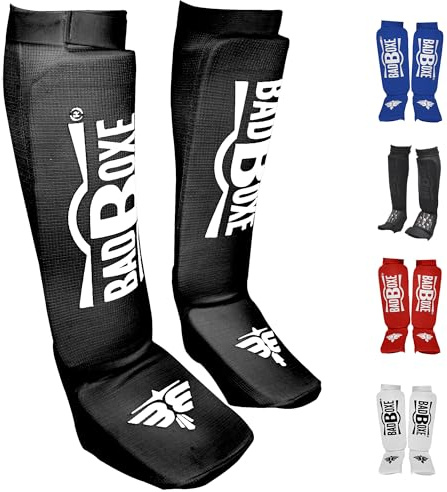 Twister Muay Thai Boxing Kickboxing Karate Shin Guard Taekwondo MMA | Elastic Cotton Cloth Shin & Instep Padded Guards | Shin in Steps Shin Guards Pair (Black/White, Small-Medium)