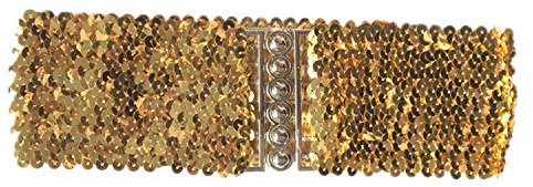 YouU Damen Frauen Elastic Stretch Schnalle Stil Paillettenbesatz Taille Band Gürtel (Gold)