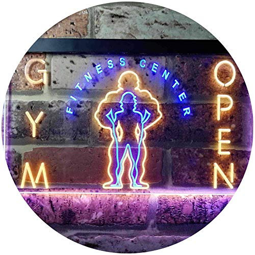 ADVPRO Gym Fitness Center Open Dual Color LED Barlicht Neonlicht Lichtwerbung Neon Sign Blau & Gelb 400 x 300mm st6s43-i0321-by