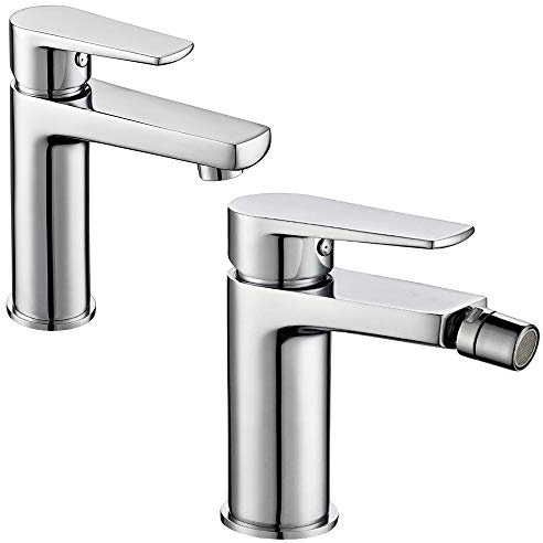 Miscelatore Rubinetto Bidet Cromato + Miscelatore Rubinetto Lavabo Cromato Bagno Casa