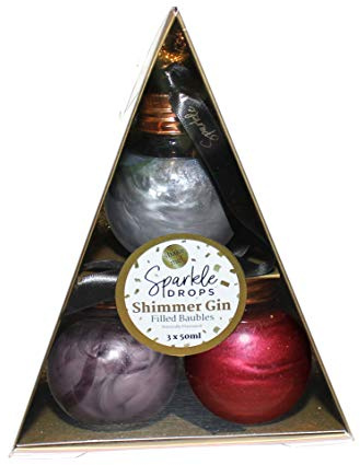 Sparkle Drops Drinks Shimmer Gin Bauble Tree, 3 x 50ml (6 whole shots, 37.5% ABV) - Classic Christmas Edition