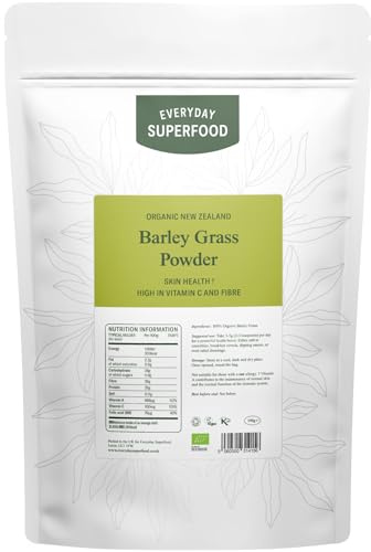 Everyday Superfood Organic New Zealand Barley Grass Powder 190g, Green Fine Milled Barley Grass Ideal in Juice and Smoothies