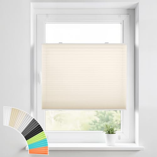 HOMEDEMO Plissee Klemmfix ohne Bohren Jalousien, Beige 90x110cm (BxH), Plisseerollo mit Klemmträger, lichtdurchlässig Faltrollo Sicht-und Sonnenschutz Blickdicht Jalousie für Fenster & Tür