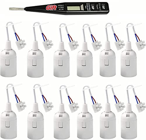 12 Pezzi Portalampada E27 Porta Lampadina Portalampada E27 per Cantiere/Ristrutturazione/Lavori,E27 Lampade Basi con Filo e Terminale,Tester di Tensione,Supporto della Lampada