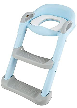 Cages Faltbare Kindertopf-Trainer-Toiletten-Trainingssitz mit Treppen Armlehnen, Kindertitel-Trainer mit PU Gepolsterten rutschfesten für 1-7 Jahre Kinder (blau)