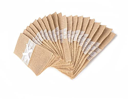 Alnicov Lot de 20 pochettes à couverts en toile de jute naturelle pour décoration de table de mariage,fête,banquet,etc