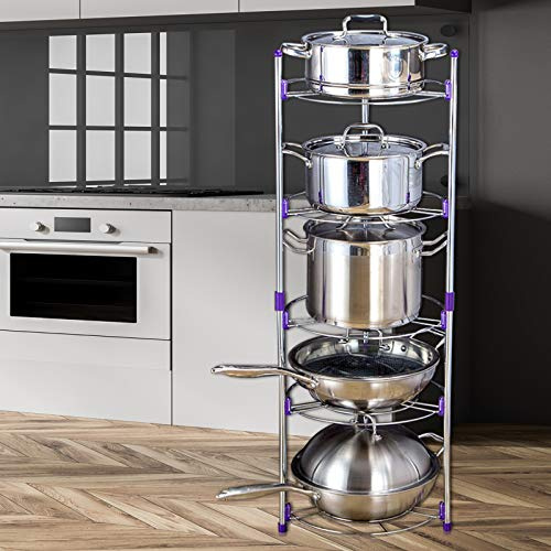 Labtec Scaffale per padelle in acciaio inox a 5 livelli per pentole e padelle da cucina, regolabile, multi-strato, supporto per casseruole, coperchio per padelle, organizer in piedi