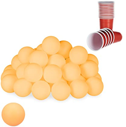 Relaxdays Beer Pong Bälle, 48 Stück, orange | Tischtennisbälle aus Kunststoff, ohne Aufdruck, Ping Pong Bälle 38 mm Ø